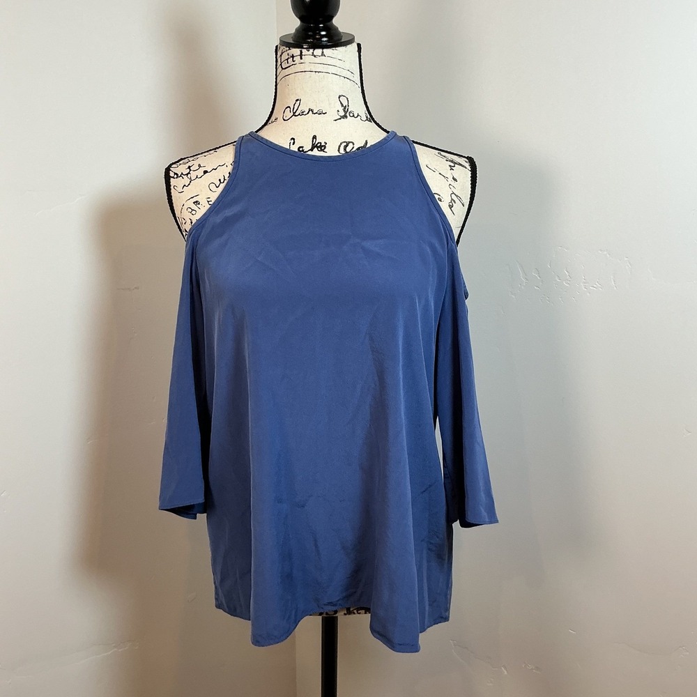Tibi New York Blue‎ Cold Shoulder Cutout Neck Top Size 6